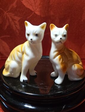 Vintage Bone China Cat Figurine Pair Orange And White